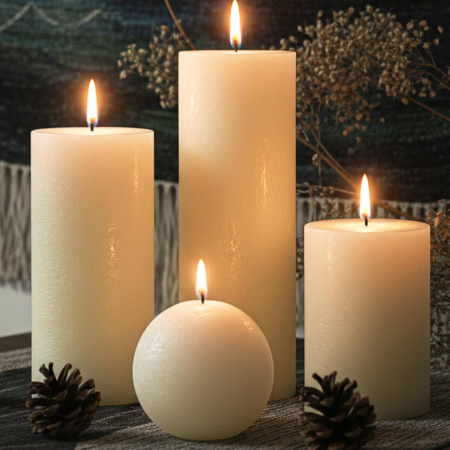 Off-White Textured Cylindrical and Spherical Candle Set