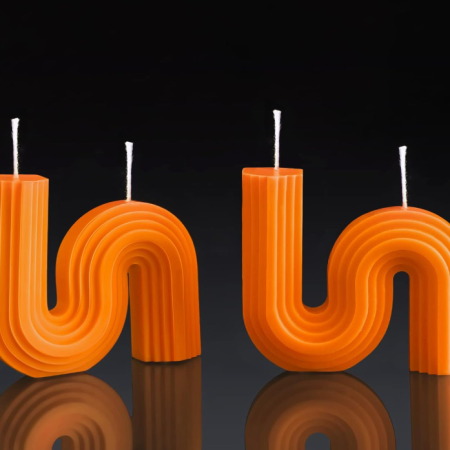Orange Wave Arch Geometric Shaped Pair of Candles