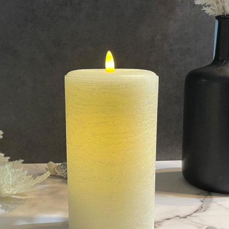 Off-White Textured Solid Color Cylindrical Electronic Candle