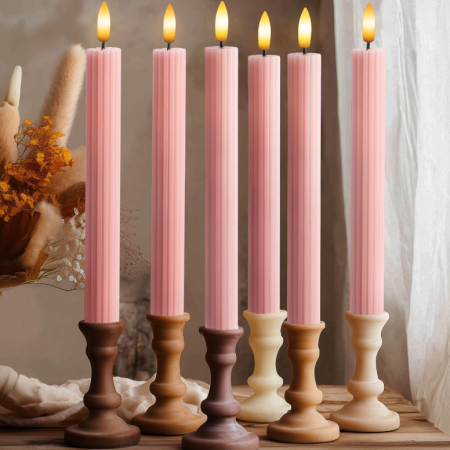 Pink Vertical Striped Long Candle Set of Six
